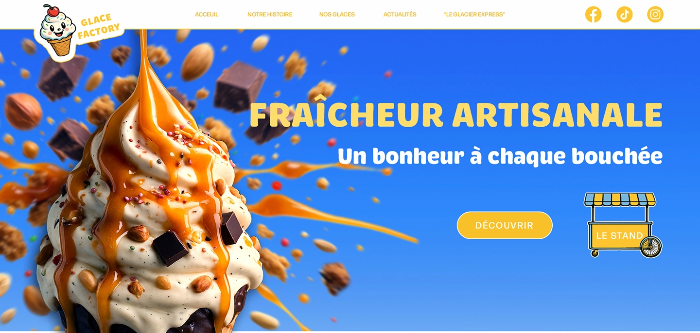 Exemples De Sites Internet Pour Artisan section hero pour la boutique artisanal fictif Glace-Factory. Auvergne Rhône-Alpes