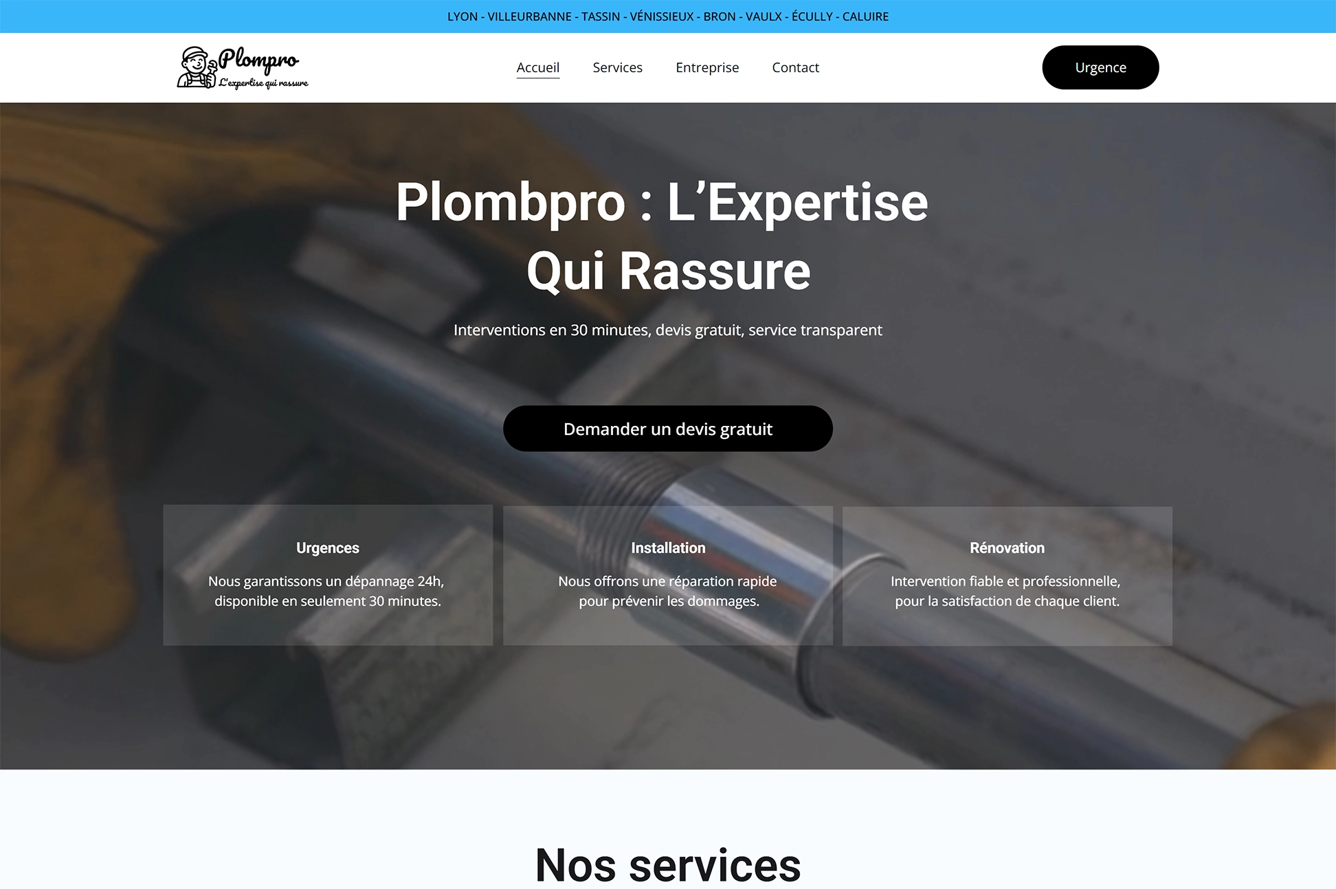 Site Internet Plombier Chauffagiste – Lyon. SuperFazard hero ordi
